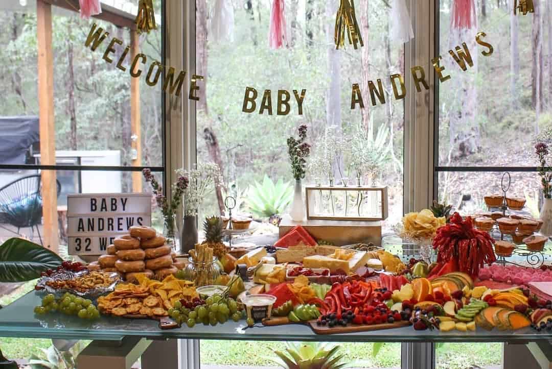 A feast of food at a baby shower