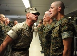Sergeant shouting at recruit