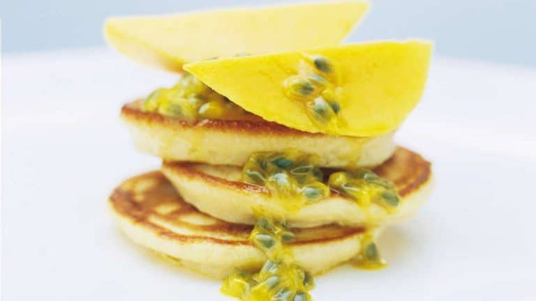 Vanilla Coconut Pancakes With Mango And Passionfruit
