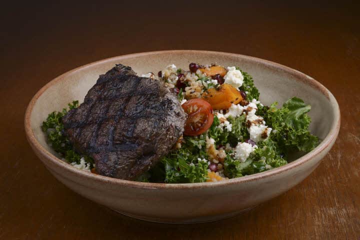 Steak with kale and white bean mash