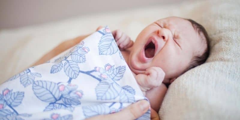 Adorable newborn baby yawn