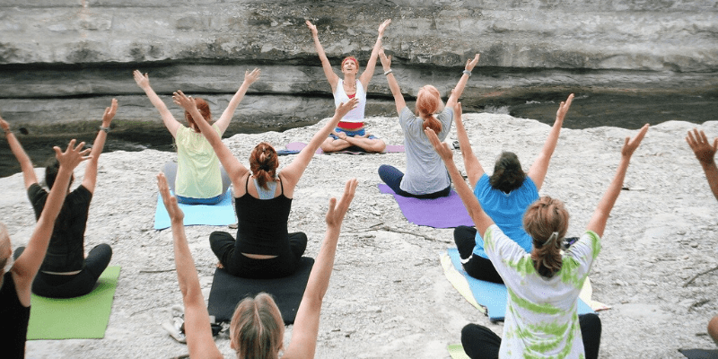 Yoga class outdoors