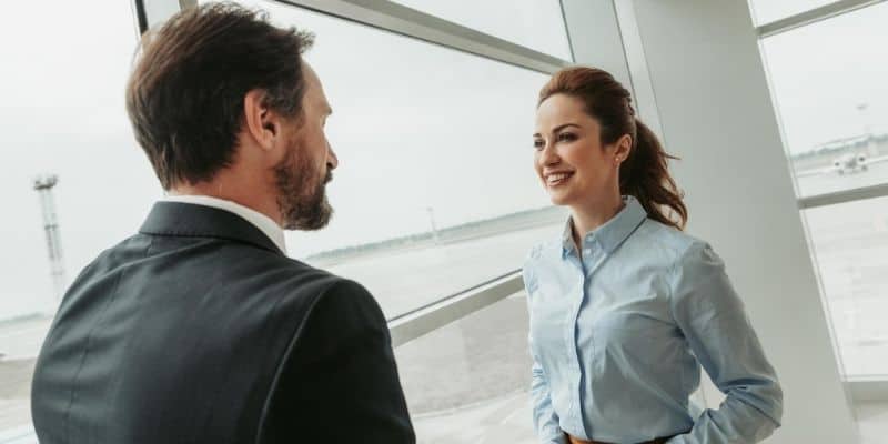 Woman talking to employer