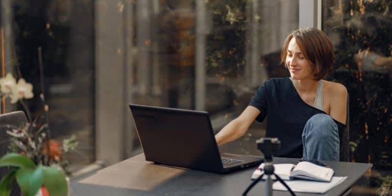 Happy woman working at home