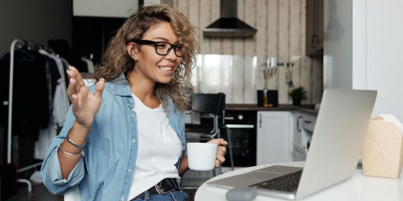 work at home person on a video call