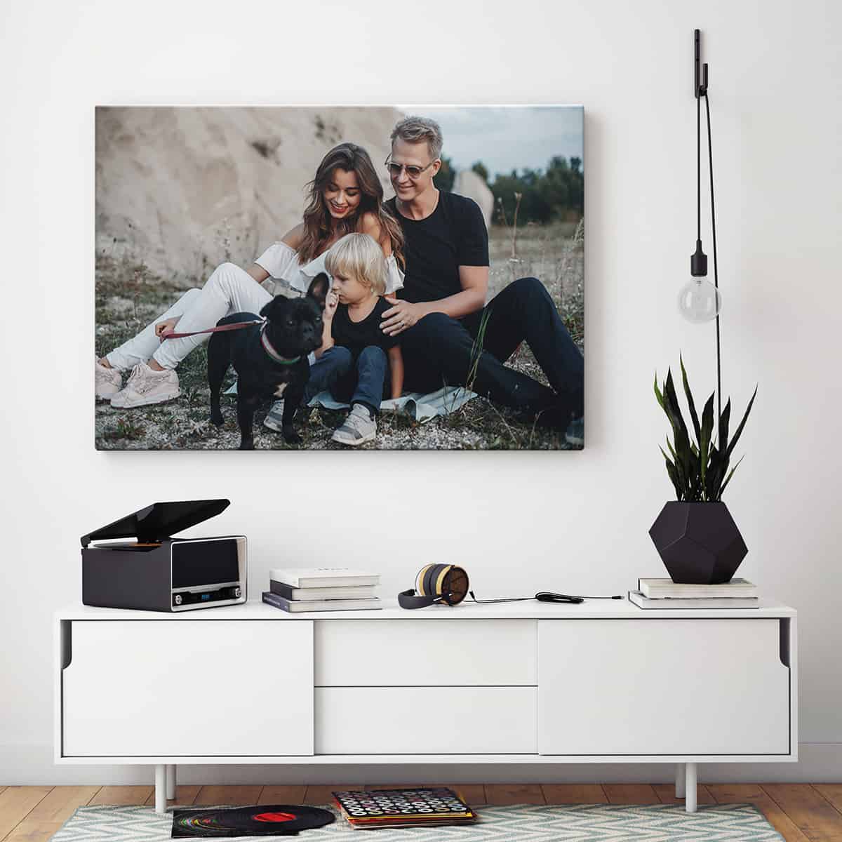 Canvas prints of happy family with pet