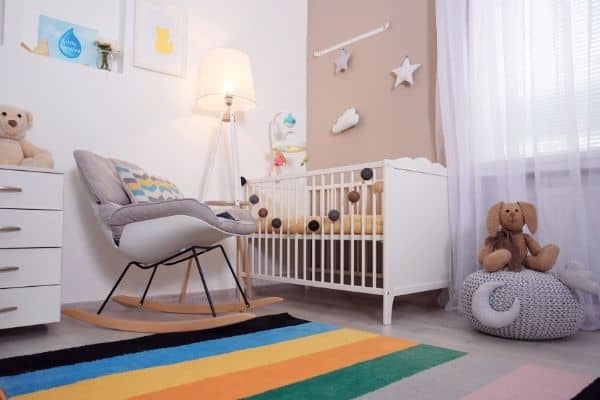 Nursery room with rocker nursing chair
