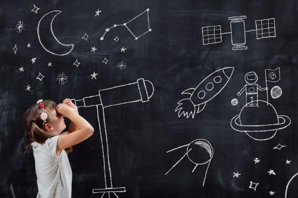 Child with telescope illustration