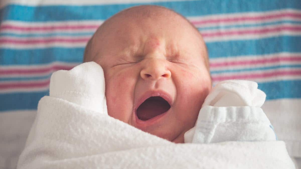 Baby yawning after a home birth