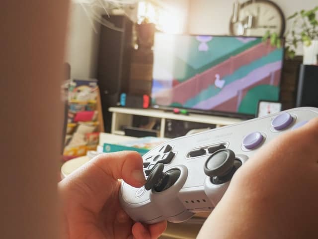 Person playing online game Untitled Goose Game