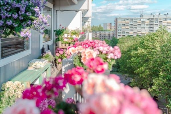 balcony decorated with artificial plants
