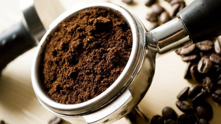 Ground coffee in a portafilter for espresso machine