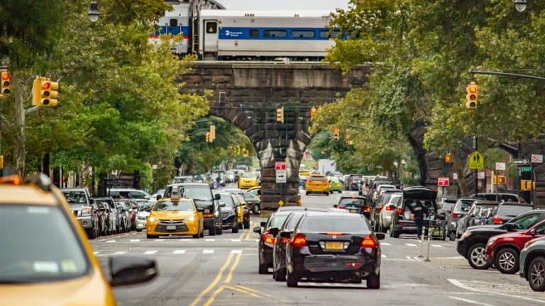 Busy city street - take caution as a pedestrian
