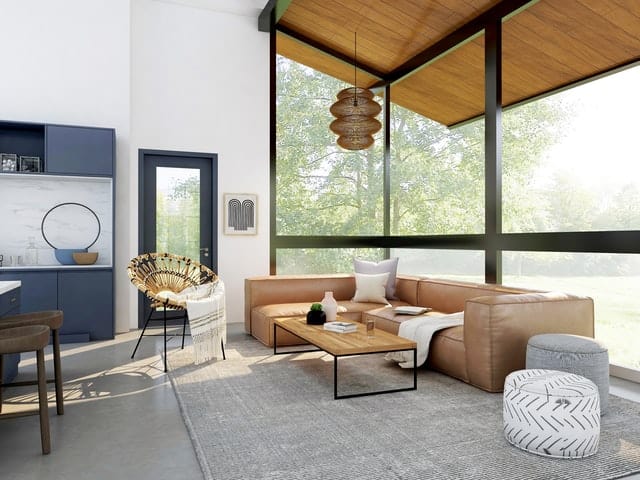 Modern home design with large windows and great view