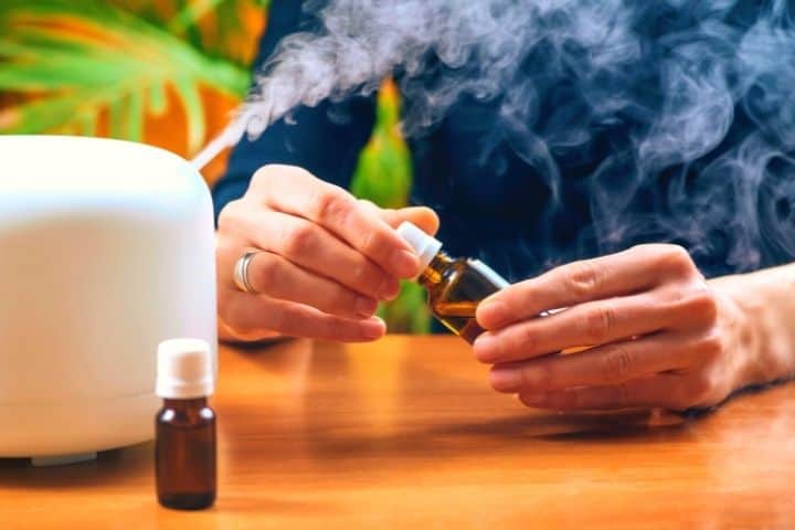 A Man Holds A Pot In His Hands Near To Humidifier