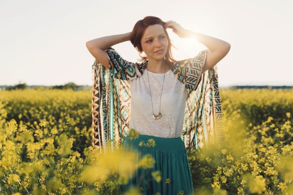Lady On Yellow Flower Field