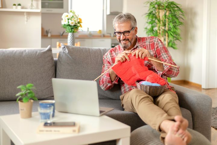 Elderly Man Is Fond Of Knitting