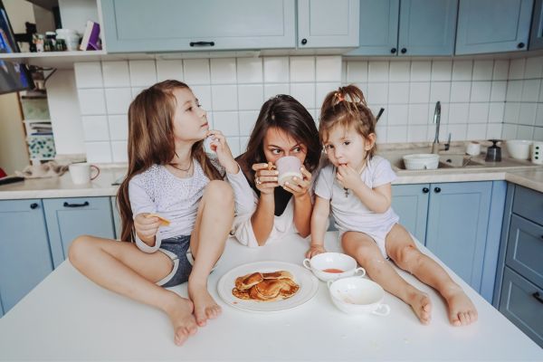 Mum And Kids Eating