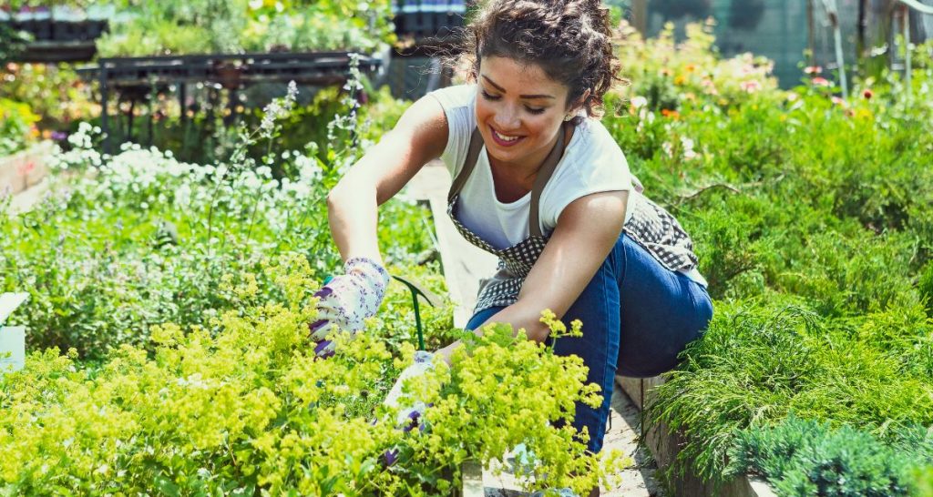 happy woman gardening
